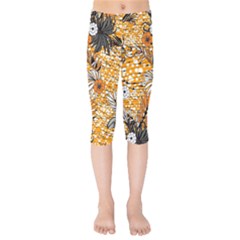 Leaf Yellow Point Flower White Kids  Capri Leggings  by Grandong