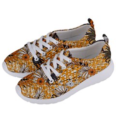 Leaf Yellow Point Flower White Women s Lightweight Sports Shoes by Grandong