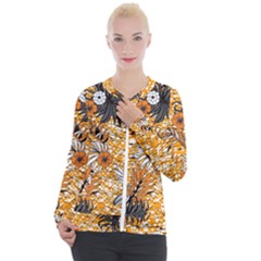 Leaf Yellow Point Flower White Casual Zip Up Jacket by Grandong