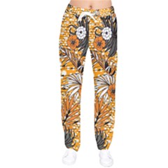 Leaf Yellow Point Flower White Women Velvet Drawstring Pants