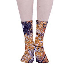 Leaf Yellow Point Flower White Smooth Crew Length Tube Socks by Grandong