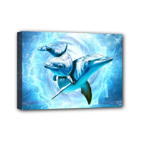 Dolphin Blue Sea Fantasy Mini Canvas 7  X 5  (stretched)