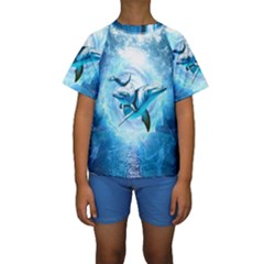 Dolphin Blue Sea Fantasy Kids  Short Sleeve Swimwear