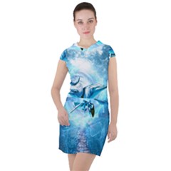 Dolphin Blue Sea Fantasy Drawstring Hooded Dress