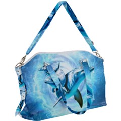 Dolphin Blue Sea Fantasy Canvas Crossbody Bag by Maspions