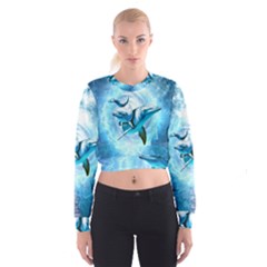 Dolphin Blue Sea Fantasy Cropped Sweatshirt