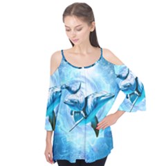 Dolphin Blue Sea Fantasy Flutter Sleeve T-shirt