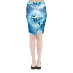 Dolphin Blue Sea Fantasy Midi Wrap Pencil Skirt