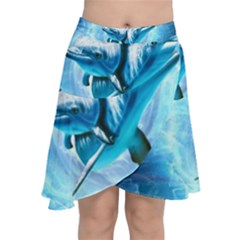 Dolphin Blue Sea Fantasy Chiffon Wrap Front Skirt