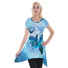 Dolphin Blue Sea Fantasy Short Sleeve Side Drop Tunic