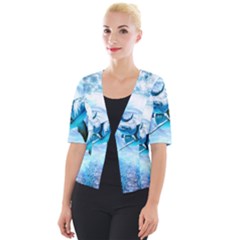 Dolphin Blue Sea Fantasy Cropped Button Cardigan