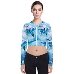 Dolphin Blue Sea Fantasy Long Sleeve Zip Up Bomber Jacket