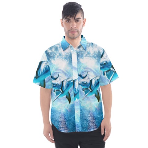 Dolphin Blue Sea Fantasy Men s Short Sleeve Shirt by Maspions