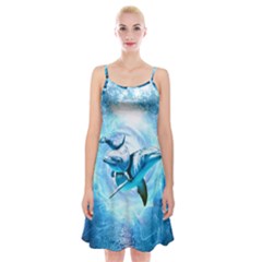 Dolphin Blue Sea Fantasy Spaghetti Strap Velvet Dress