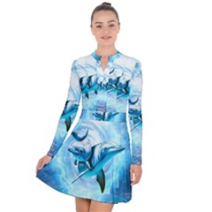 Dolphin Blue Sea Fantasy Long Sleeve Panel Dress by Maspions