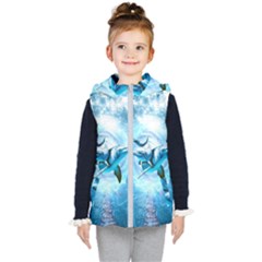 Dolphin Blue Sea Fantasy Kids  Hooded Puffer Vest