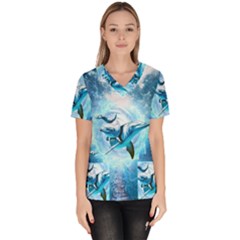 Dolphin Blue Sea Fantasy Women s V-neck Scrub Top