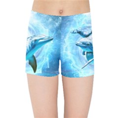 Dolphin Blue Sea Fantasy Kids  Sports Shorts