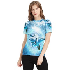 Dolphin Blue Sea Fantasy Women s Short Sleeve Rash Guard