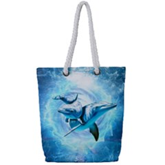 Dolphin Blue Sea Fantasy Full Print Rope Handle Tote (small) by Maspions