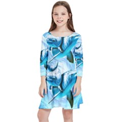 Dolphin Blue Sea Fantasy Kids  Quarter Sleeve Skater Dress