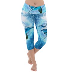 Dolphin Blue Sea Fantasy Lightweight Velour Capri Yoga Leggings