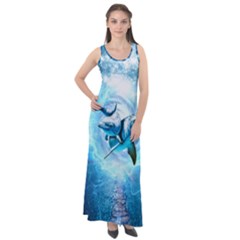 Dolphin Blue Sea Fantasy Sleeveless Velour Maxi Dress by Maspions