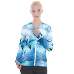 Dolphin Blue Sea Fantasy Casual Zip Up Jacket