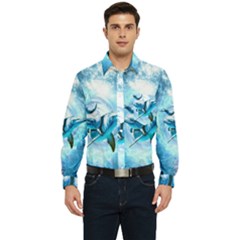 Dolphin Blue Sea Fantasy Men s Long Sleeve Pocket Shirt  by Maspions