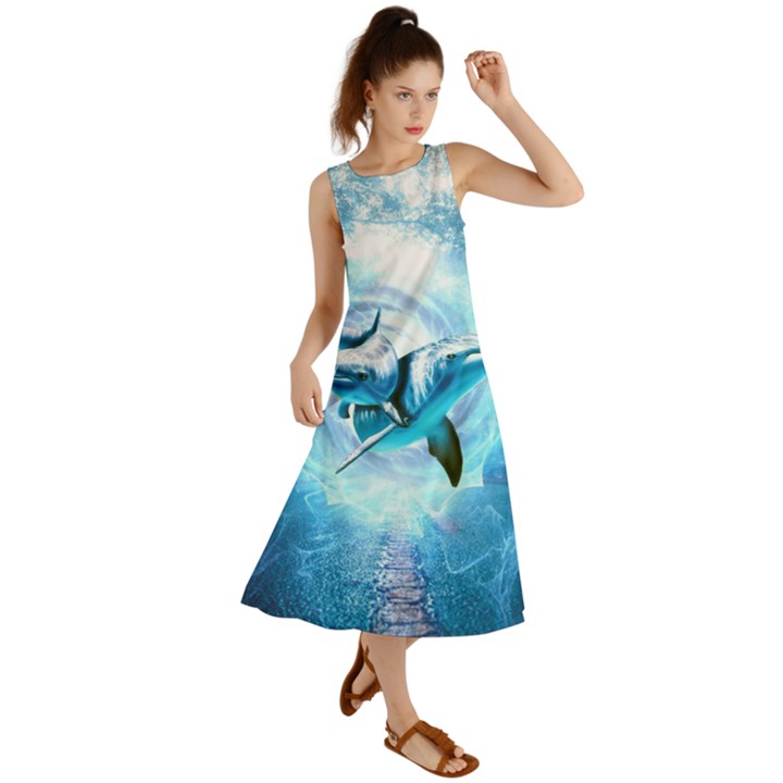 Dolphin Blue Sea Fantasy Summer Maxi Dress