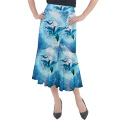 Dolphin Blue Sea Fantasy Midi Mermaid Skirt