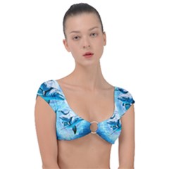 Dolphin Blue Sea Fantasy Cap Sleeve Ring Bikini Top by Maspions