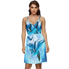 Dolphin Blue Sea Fantasy V-neck Pocket Summer Dress 