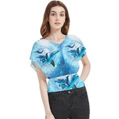 Dolphin Blue Sea Fantasy Butterfly Chiffon Blouse