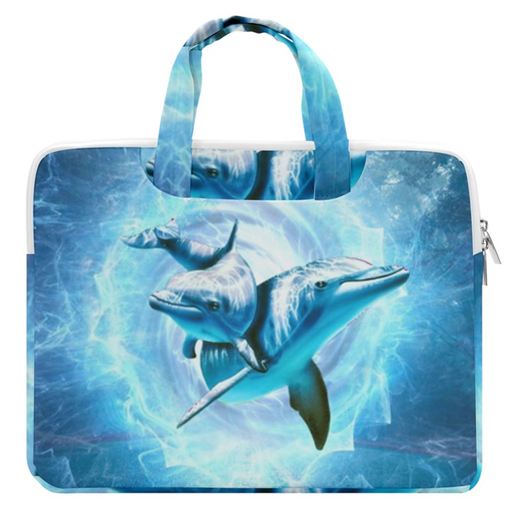 Dolphin Blue Sea Fantasy MacBook Pro 15  Double Pocket Laptop Bag 