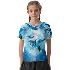 Dolphin Blue Sea Fantasy Kids  Frill Chiffon Blouse