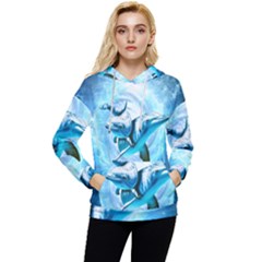 Dolphin Blue Sea Fantasy Women s Lightweight Drawstring Hoodie