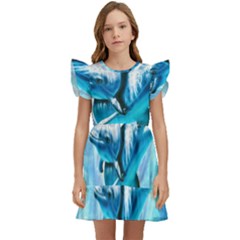 Dolphin Blue Sea Fantasy Kids  Winged Sleeve Dress by Maspions