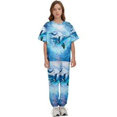 Dolphin Blue Sea Fantasy Kids  T-shirt And Pants Sports Set