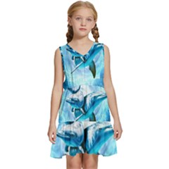 Dolphin Blue Sea Fantasy Kids  Sleeveless Tiered Mini Dress