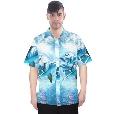 Dolphin Blue Sea Fantasy Men s Hawaii Shirt by Maspions