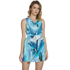 Dolphin Blue Sea Fantasy Sleeveless High Waist Mini Dress by Maspions