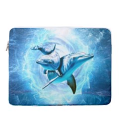 Dolphin Blue Sea Fantasy 15  Vertical Laptop Sleeve Case With Pocket