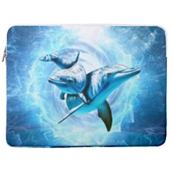 Dolphin Blue Sea Fantasy 17  Vertical Laptop Sleeve Case With Pocket by Maspions