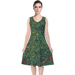 Grass Nature Meadow V-neck Midi Sleeveless Dress 