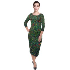 Grass Nature Meadow Quarter Sleeve Midi Velour Bodycon Dress