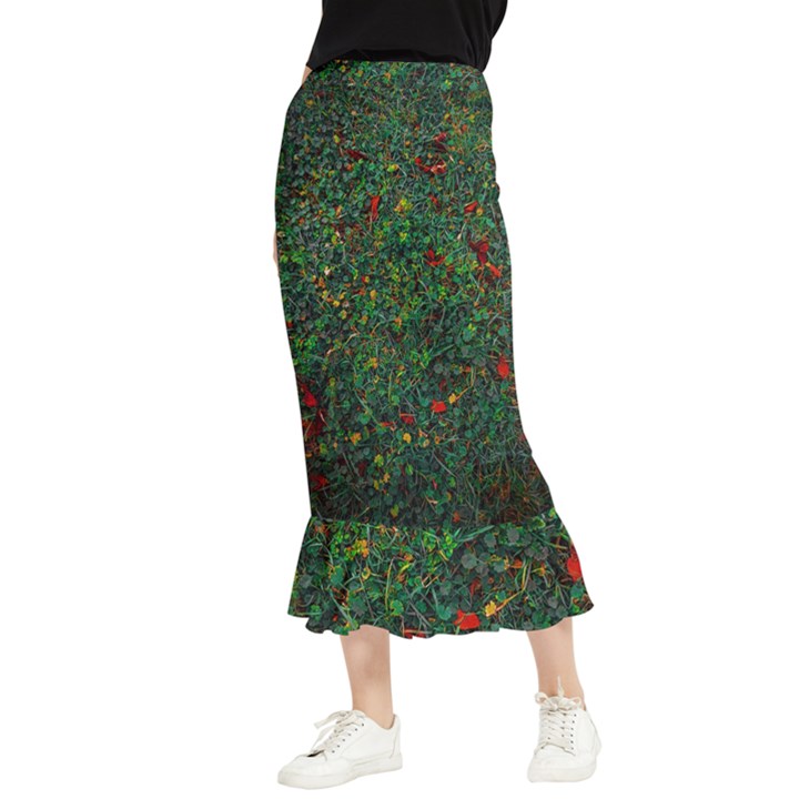 Grass Nature Meadow Maxi Fishtail Chiffon Skirt