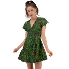 Grass Nature Meadow Flutter Sleeve Wrap Dress