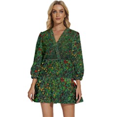 Grass Nature Meadow V-neck Placket Mini Dress