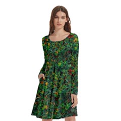 Grass Nature Meadow Long Sleeve Knee Length Skater Dress With Pockets